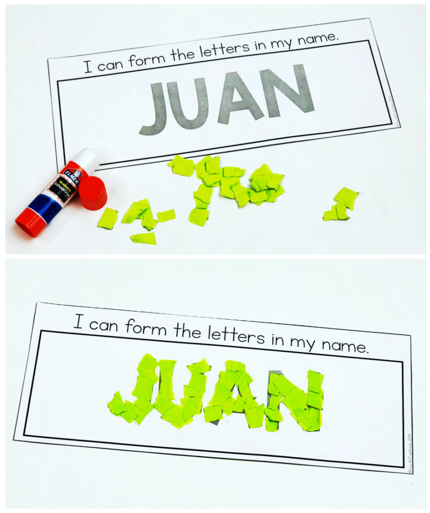 Name formation activity. Paper ripped to spell student's name