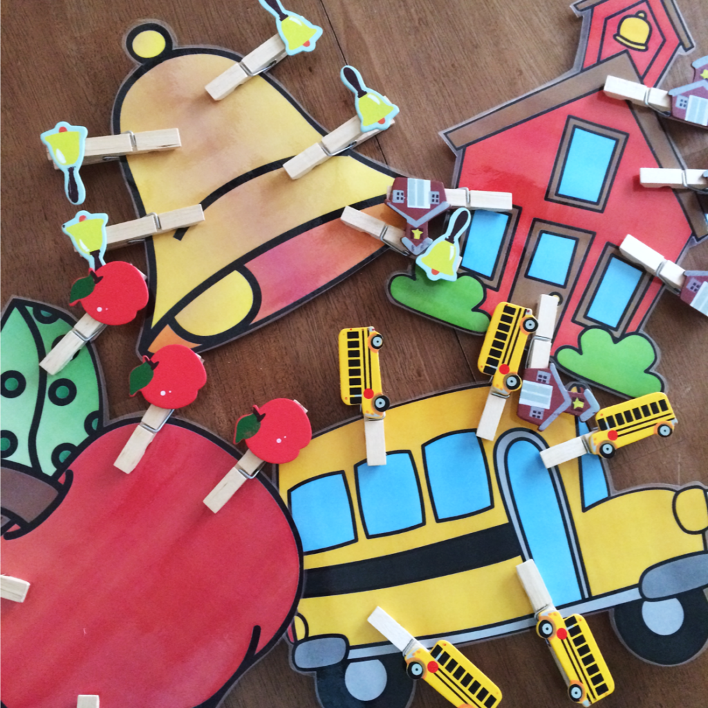 Back to school wooden clips on large shaped pieces