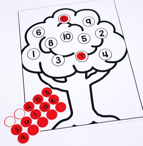 Apple tree number matching stickers fine motor activity